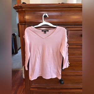 BYdesign Pink V-Neck Knit Top Lace-Up Sleeves Size M